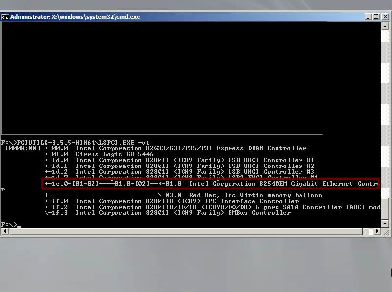 lspci output within Windows PE shell
