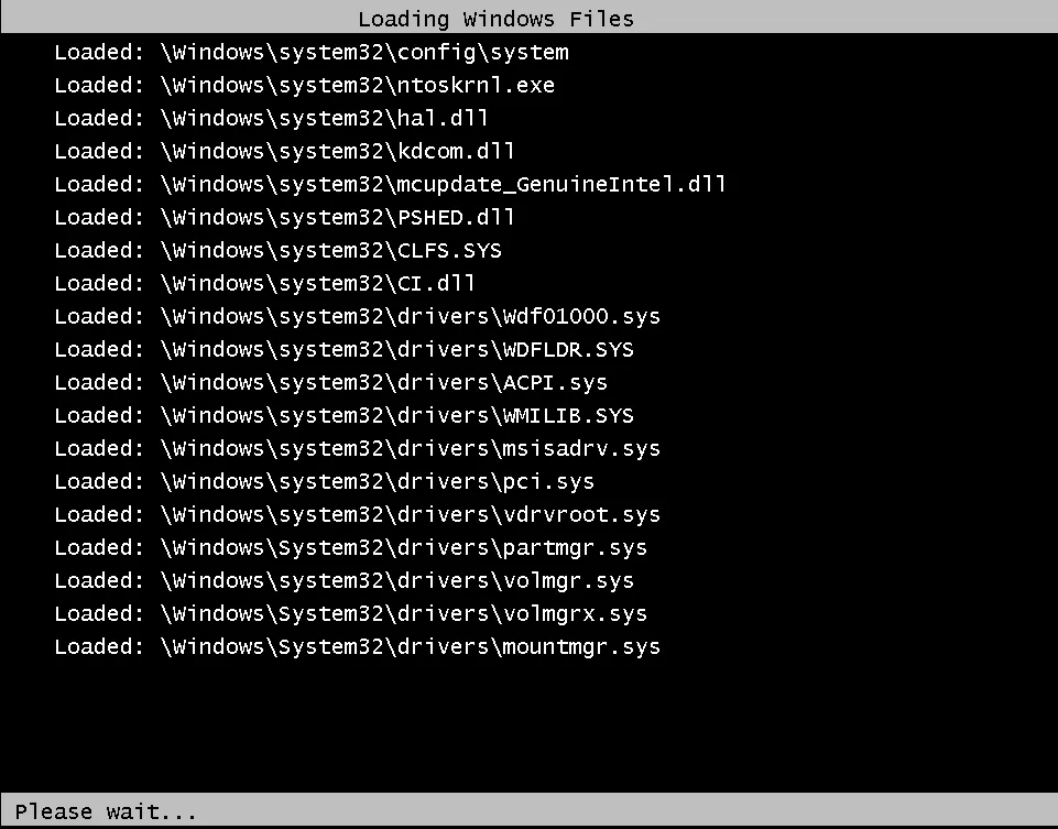 Screenshot of the boot output into Safe Mode from iSCSI (1/2).