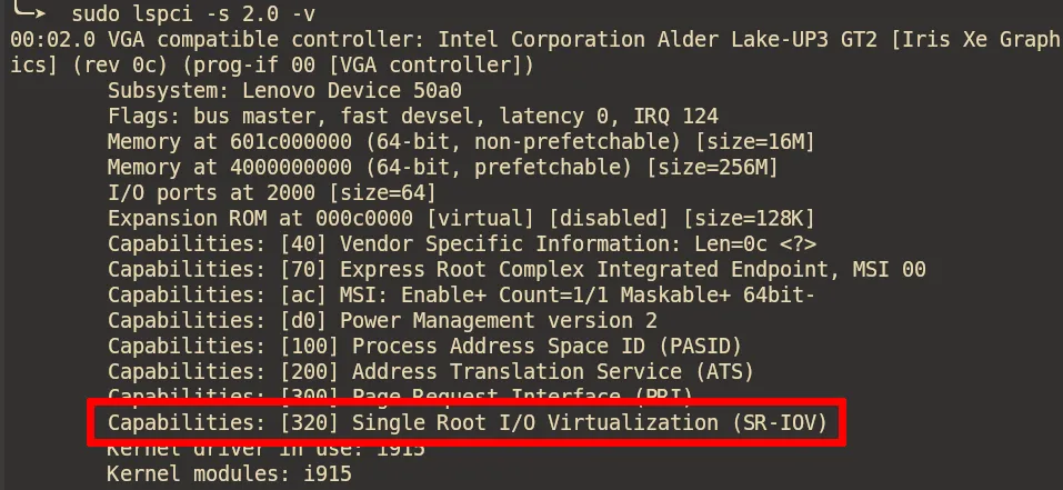 lspci output for an SR-IOV capable GPU.