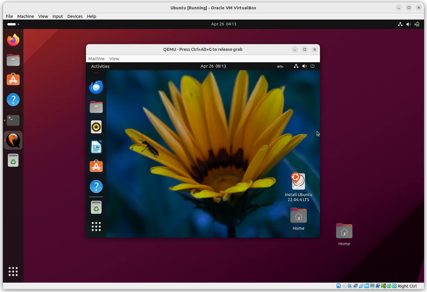 Running a Ubuntu VM inside another Ubuntu VM with nested Qemu/KVM with our KVM-backend for VirtualBox.